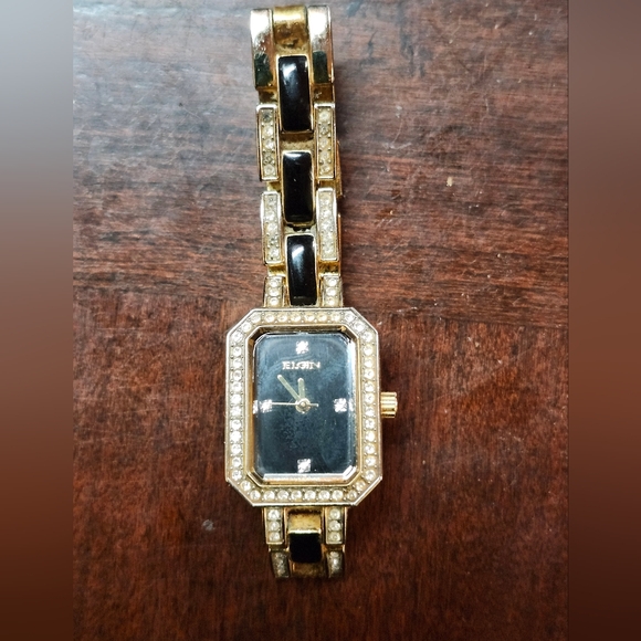 Elgin Women's Octagonal Black & Gold Dress Watch - Picture 3 of 7